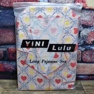 Yini Lulu Women Long Pajamas Set Hearts Stars Floral Print Sleepwear Large NEW
